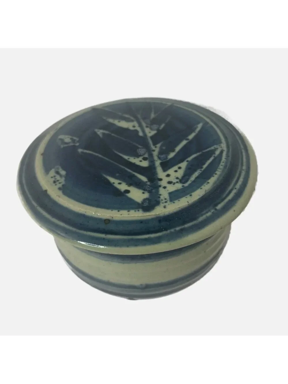 Studio Art Pottery Ceramic Large Butter Bell Floral Signed Bauer Blue Ribbed
